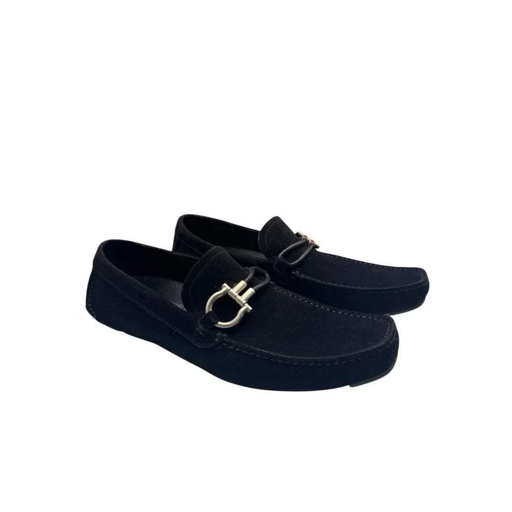 Salvatore‎ Ferragamo Black Suede Gancini Bit Loafers Men 7.5 D Italy Dress Shoes - Picture 3 of 9